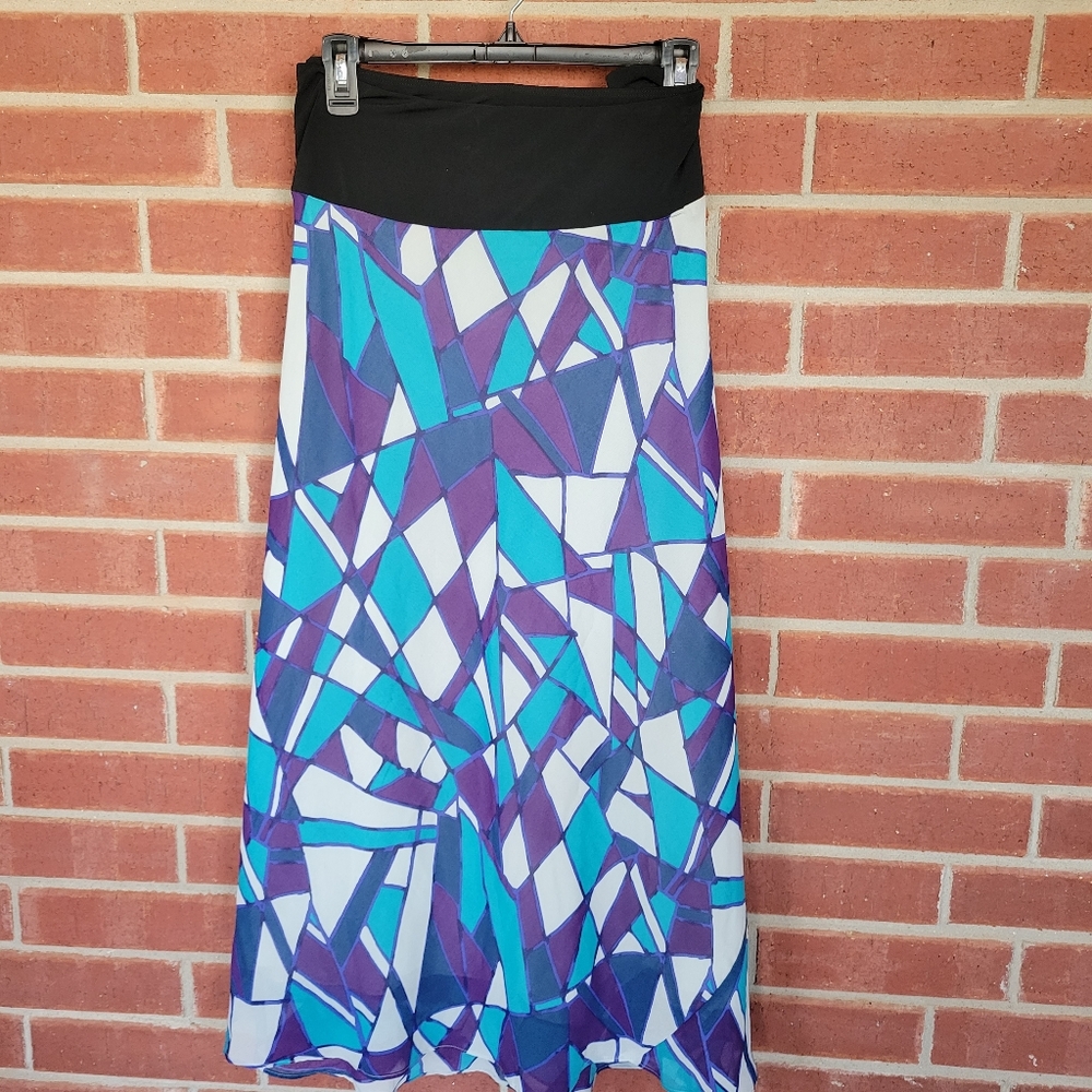 Roz & Ali 1X Blue Purple Geometric Print Maxi Skirt.   #409